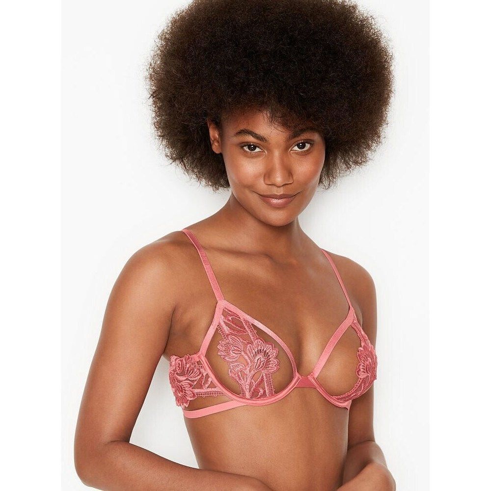 Victoria's Secret unlined 34B,34DD BRA strappy APPLIQUE Lace embroidered cutout